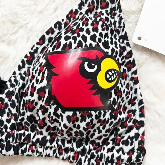 University of Louisville Cardinals‎ Red Black White Cheetah Print Bikini Top NWT - Picture 3 of 6